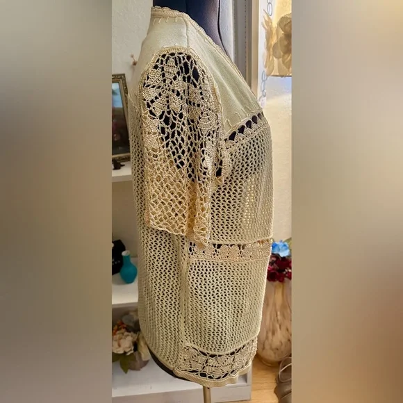 Storybook Knits Butter Yellow Open Weave Delicate Crochet Whimsical Oversized S - Picture 8 of 11